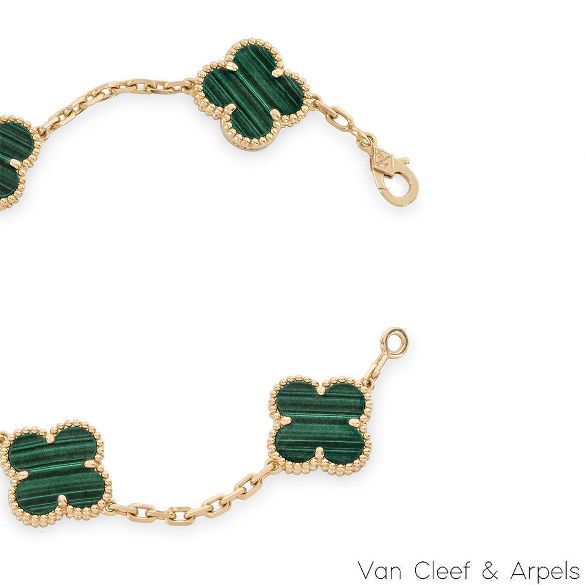 Van Cleef & Arpels Malachite Vintage Alhambra 5 Motif Bracelet VCARL80900 Van Cleef & Arpels Malachite Vintage Alhambra 5 Motif Bracelet VCARL80900